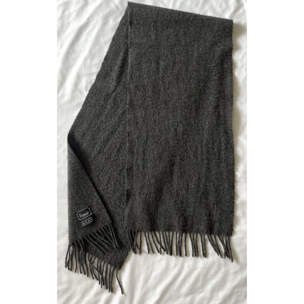 Harrods Knightsbridge 100% Cashmere Scarf Made Scotland Charcoal Gray Quiet Luxe